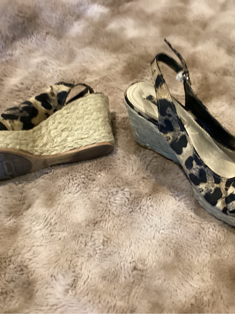 Bandolino Leopard Print Espadrille Wedge Slingback - Black/Tan
